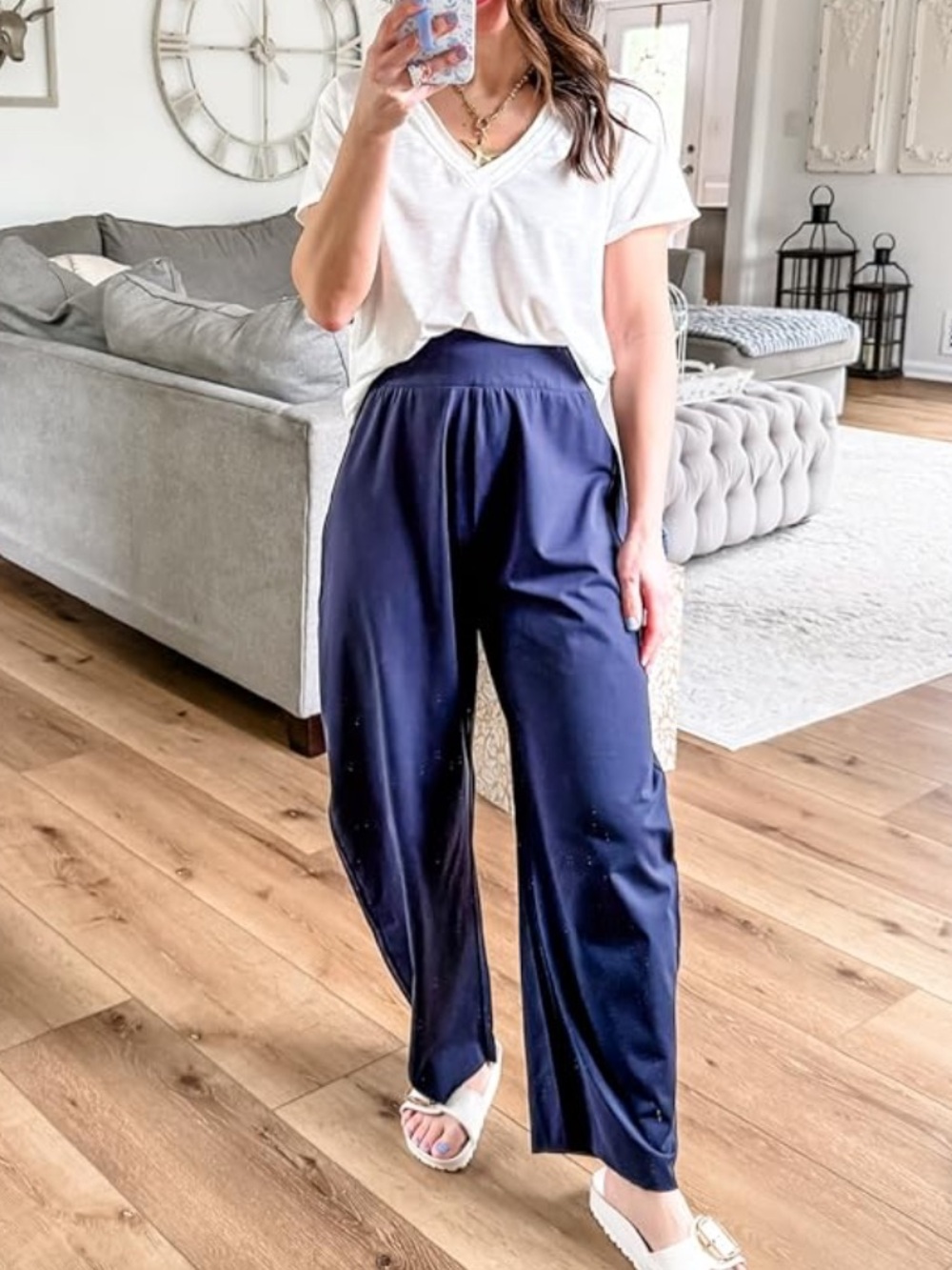 Wide Leg Navy Pants for Women - Comfortable High-Waist Trousers😎